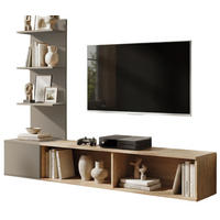 TV-LOWBOARD Eiche mit Lehm-Grau 180 cm hängend, TV Unterschrank Set mit Paneel und Regal - Eichefarben/Hellgrau, Holzwerkstoff (180/130/40cm) - Inn.Furn