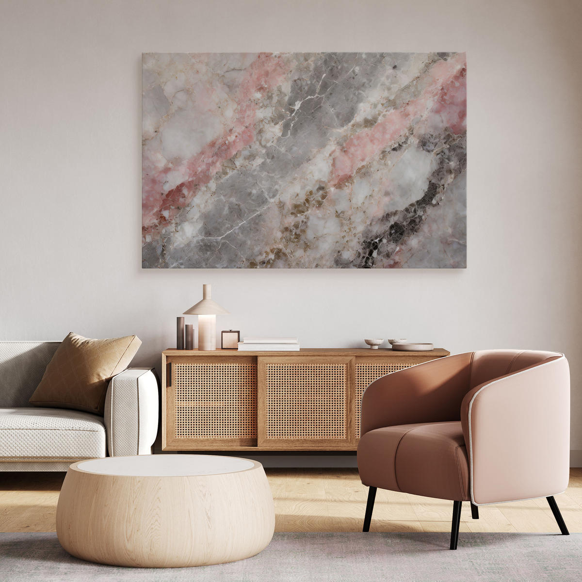 BILD für Wohnzimmer ABSTRAKTION Marmor Muster 40/30 cm - Weiß/Rosa, Textil (40/30cm) - Muralo