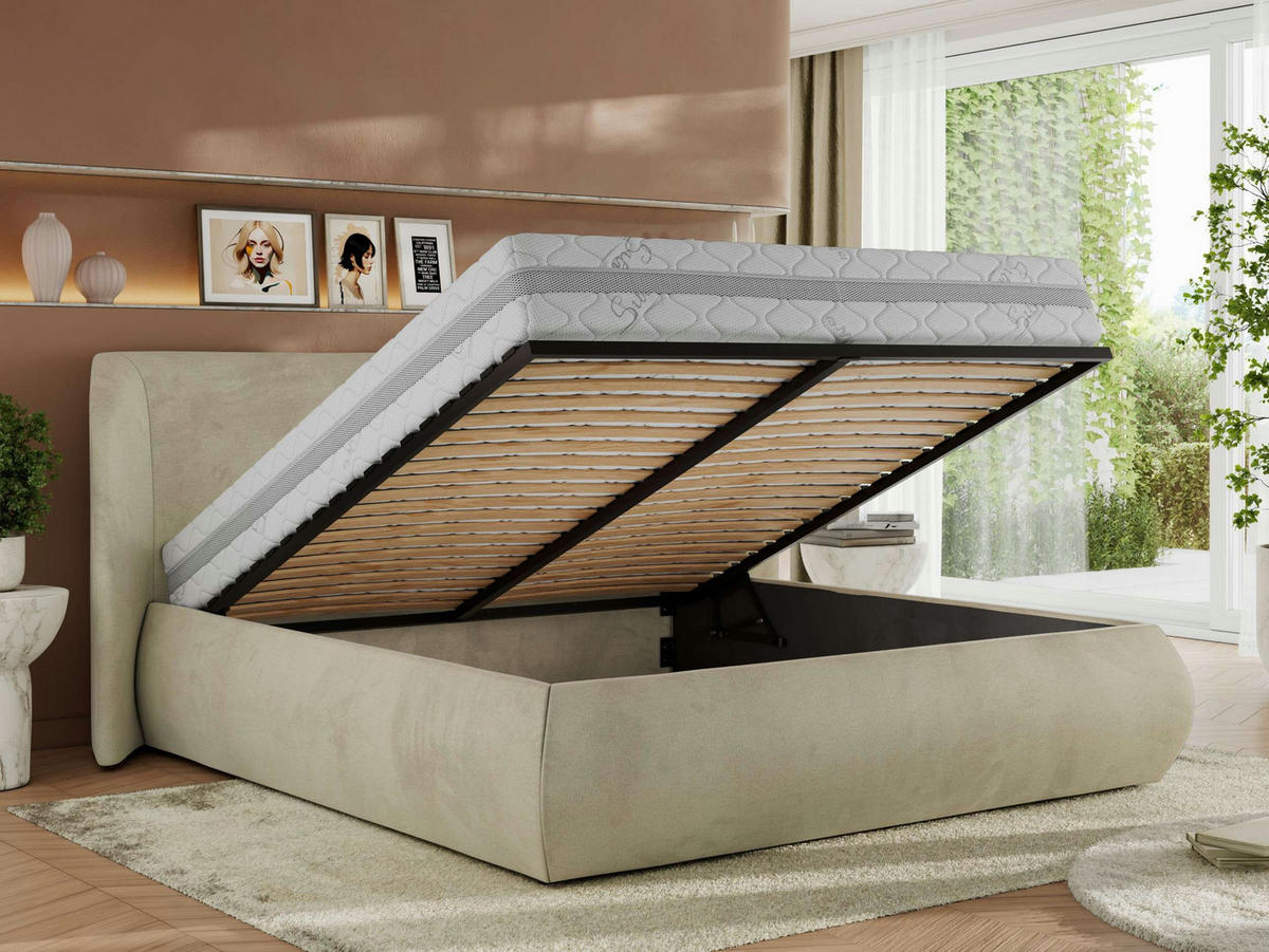 POLSTERBETT CAELA CLASSIC 200/200 - Beige Velvet - ohne Matratze - Beige, Textil (200/200cm) - MKS