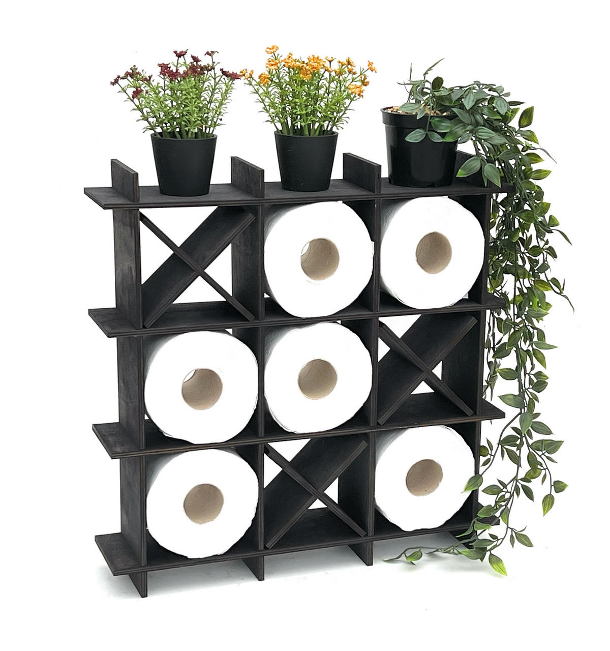 TOILETTENPAPIERHALTER Schwarz Holz Tic Tac Toe - Schwarz, Holz (45/45/10cm) - DanDiBo
