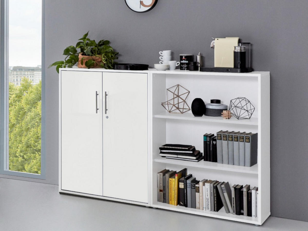 BÜROMÖBELSET 2-tlg. weiß / weiß matt - Silberfarben/Weiß, Holz/Kunststoff (168.8/113.6/33cm)