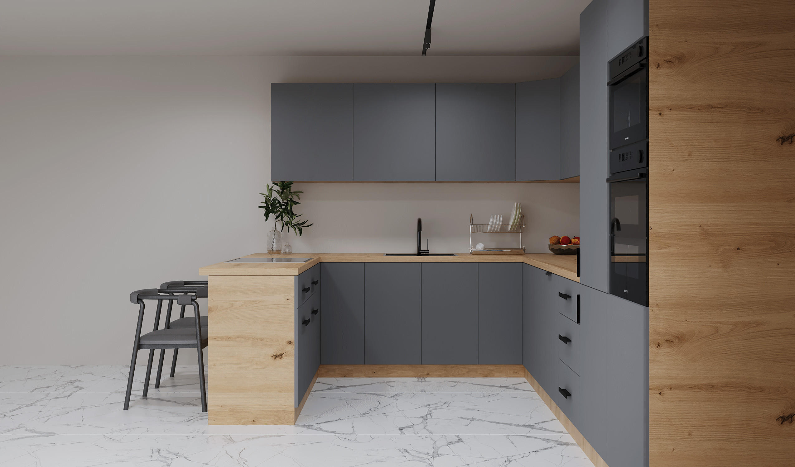 WINKELKÜCHE 390 × 260 cm - Langen K106-M860 - in Beige / Matt - Beige/Schwarz, Holz/Holzwerkstoff (390/260/212cm)