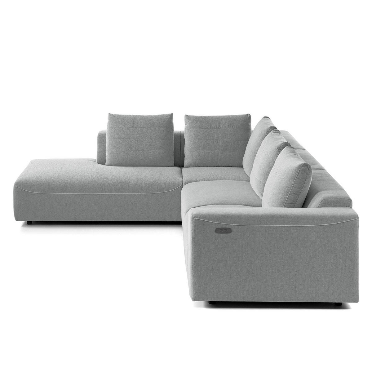 ECKSOFA mit Ottomane - Webstoff - Hellgrau/Schwarz, Kunststoff/Textil (283/237cm) - home24