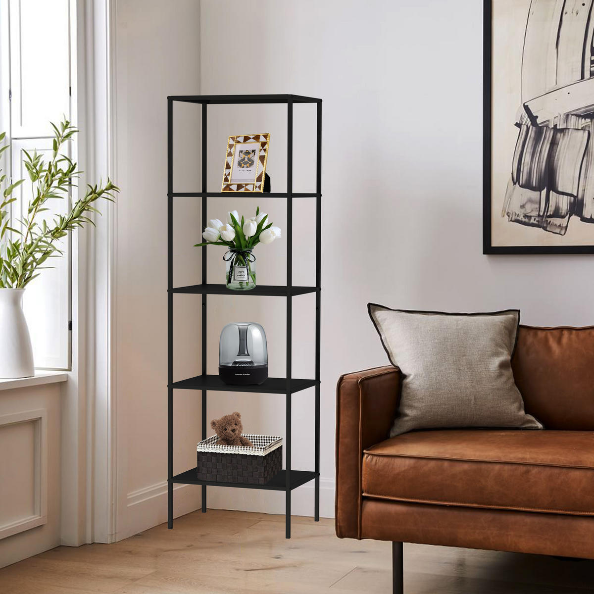 STANDREGAL Schwarz Schmal Metall mit 5 Ebenen 170x50x35 cm Stehend - Schwarz, Metall (51/170/36cm) - DanDiBo