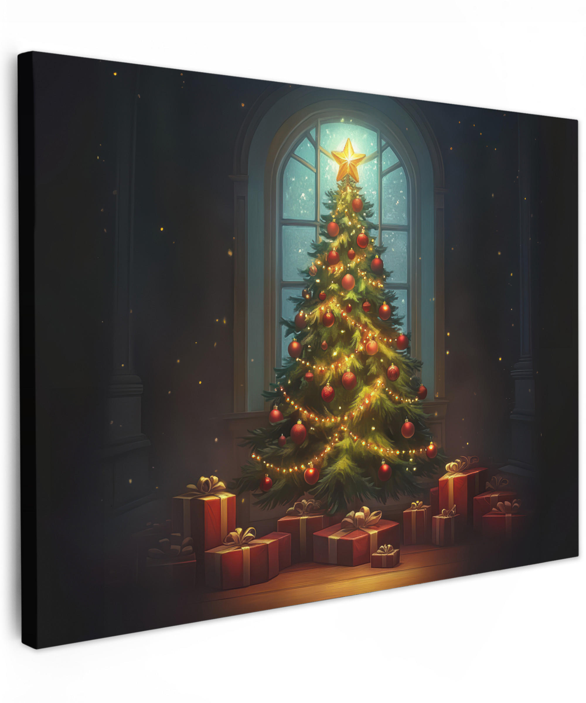 LEINWANDBILD Weihnachtsbaum - Geschenk - Winter Wandbilder 80x60 cm - Grün, Textil (80/60cm) - MuchoWow