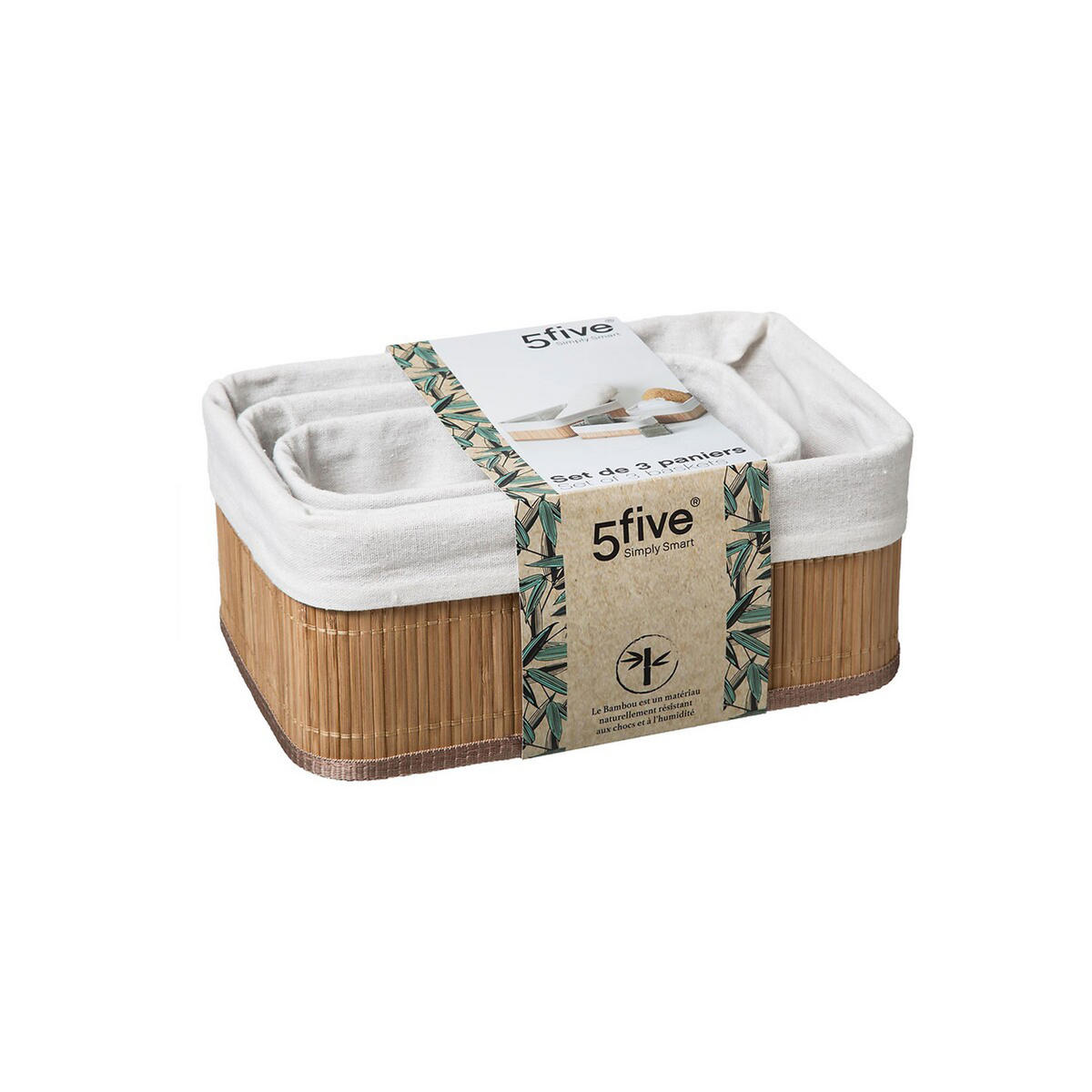 AUFBEWAHRUNGSKORB Set 3-tlg., Bambus, Polyester - Braun, Holz (20.5/12/30cm) - 5five Simply Smart