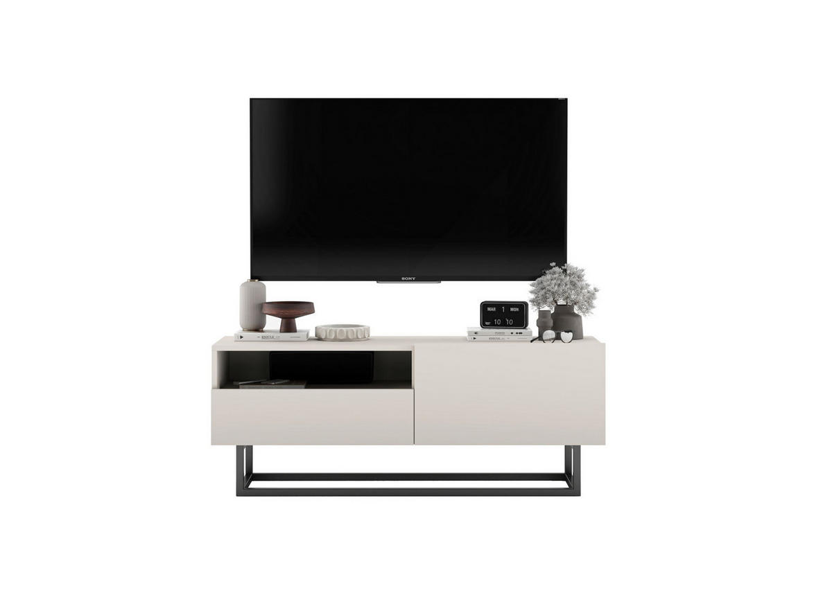 TV-SCHRANK Enjoy Kaschmir matt mit Metallrahmen Schublade 120 cm - Kaschmir/Schwarz, Holzwerkstoff/Metall (120/46/35cm) - Meble Lindner