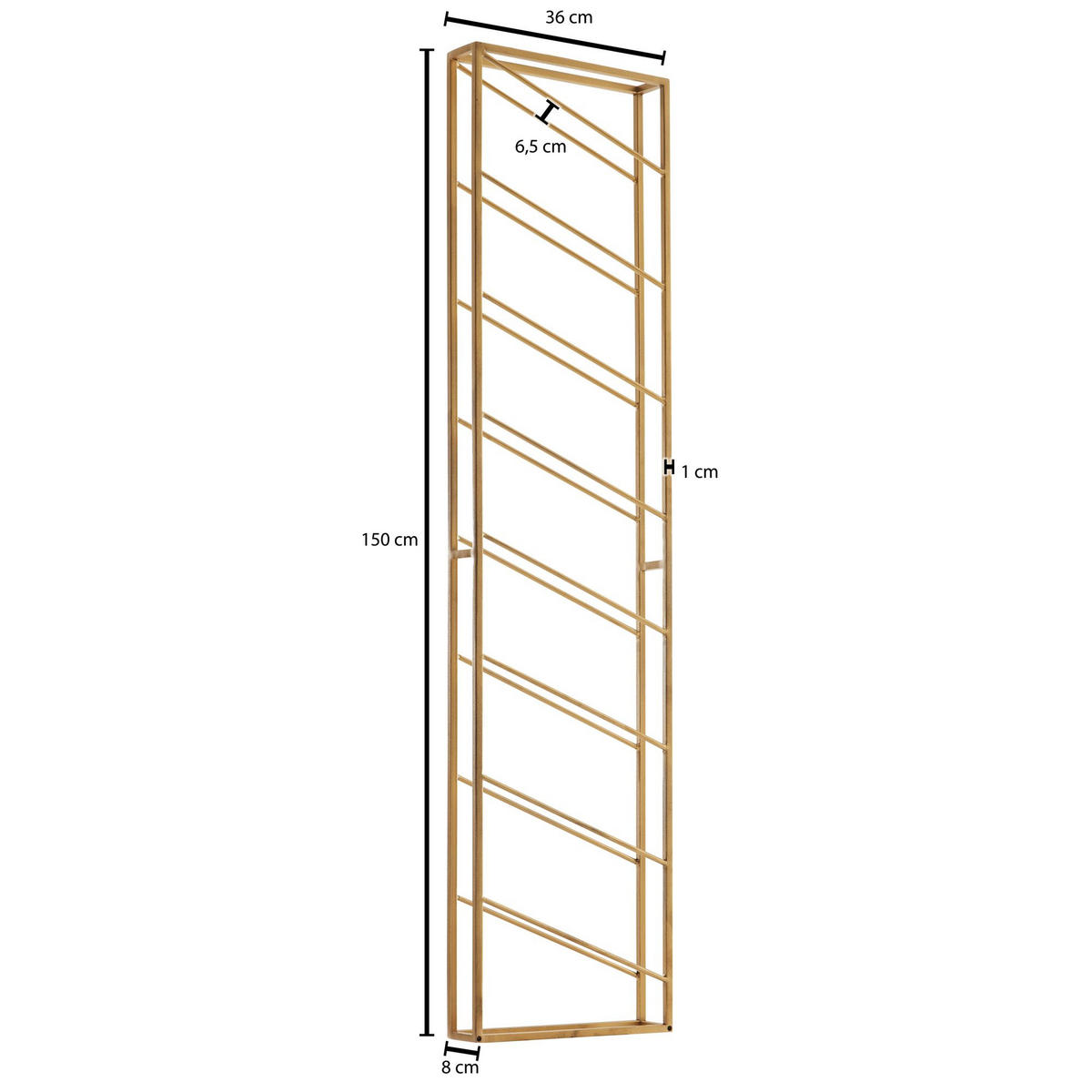 WEINREGAL STILVIN Eisen Pulverbeschichtet Wandmontage Handgefertigt, Gold 36x8x150 cm - Goldfarben, Metall (36/150/8cm) - KADIMA DESIGN