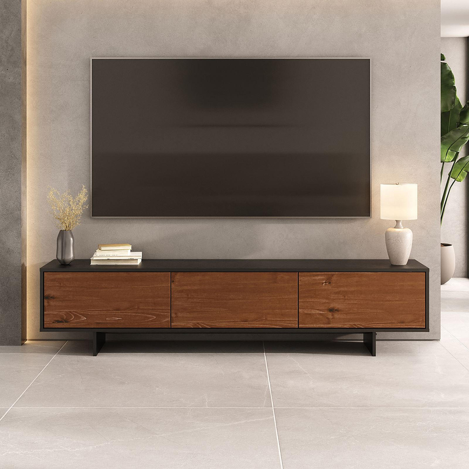 LOWBOARD ARTO - Kastanienfarben/Schwarz, Holz (184/42/39cm) - IDIMEX