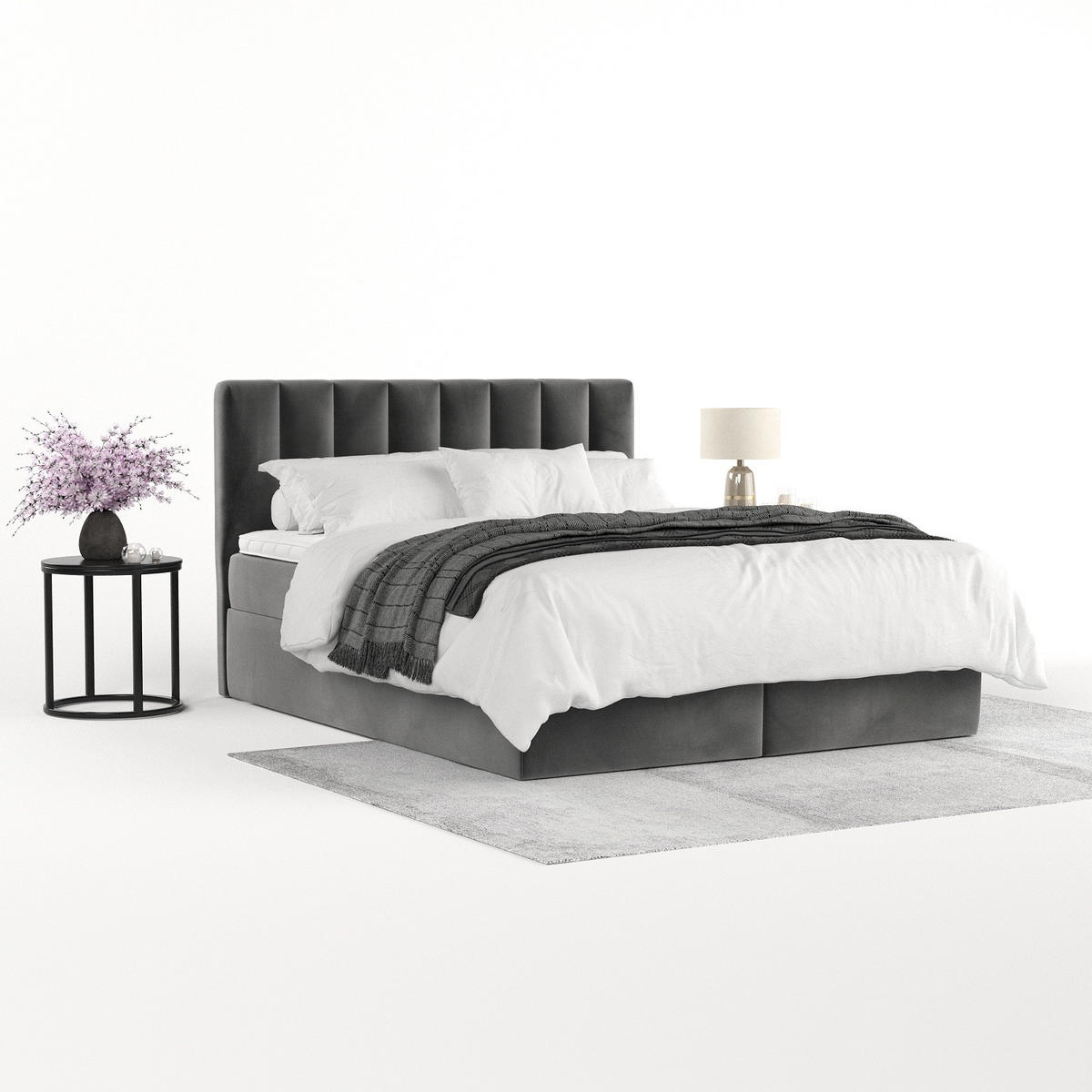 BOXBETT Lusso 180/200 cm Grau im Kronos Stoff - Schwarz/Grau, Holz/Holzwerkstoff (180/200cm) - AltaBeds