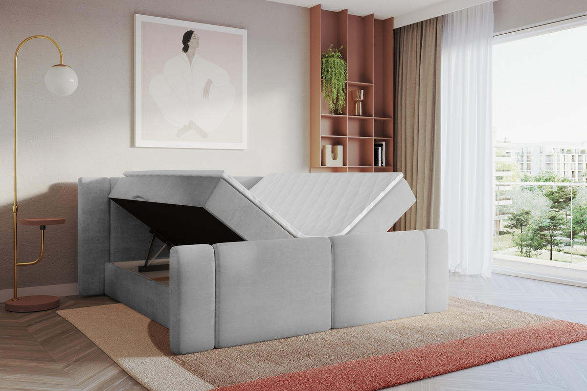 BOXBETT mit Matratze H3 - EVON Zanozek - 140x200 cm Grau - Greige, Holzwerkstoff (140/200cm) - ALTDECOR