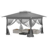 GARTENPAVILLON 4x4 Pop up Stabil Winterfest mit Doppeldach und Moskitonetz Silbergrau - Grau, Metall (400/225/400cm)