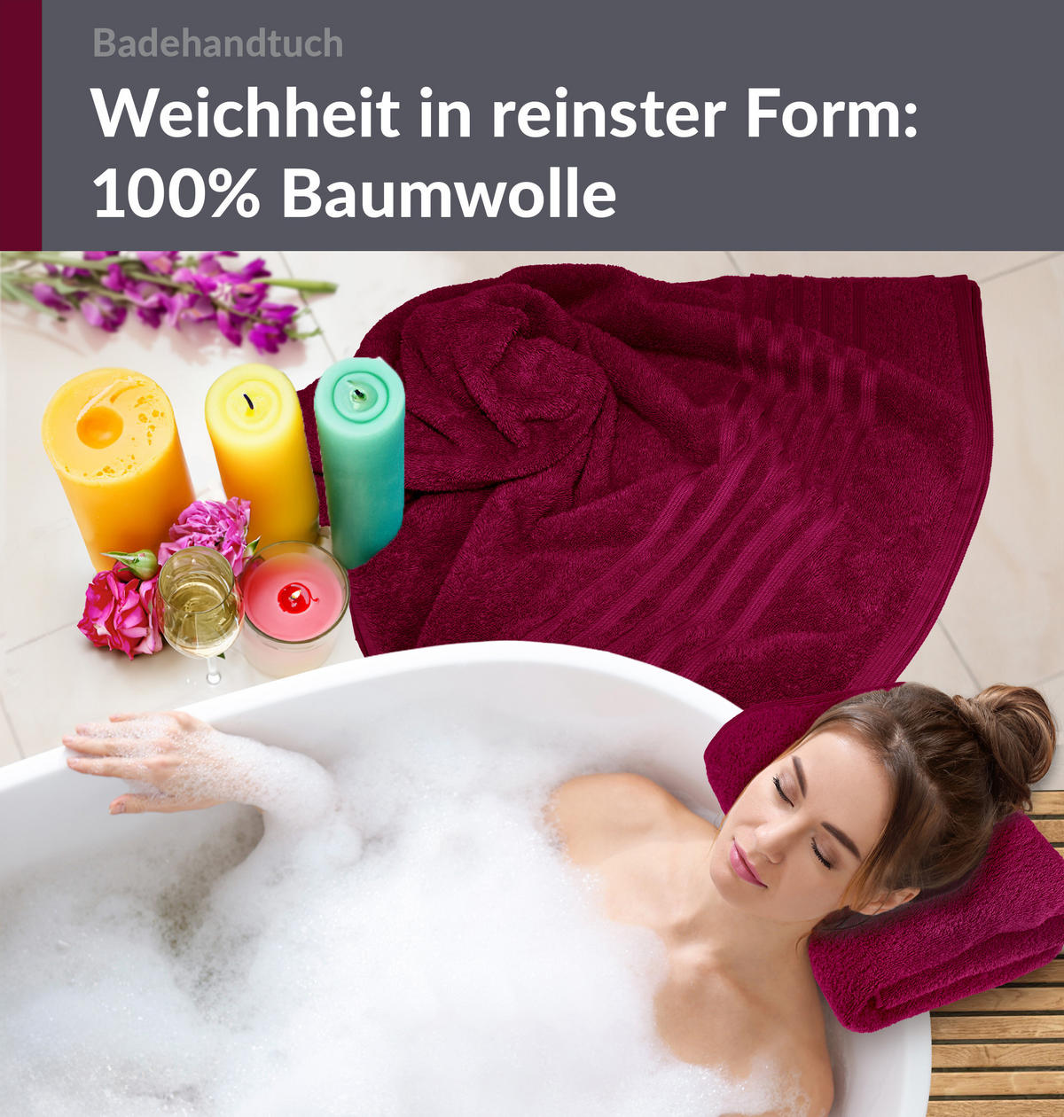 BADETUCH London Kirsch Rot 2er Set 100x150 - Kirschrot, Textil (100/150cm) - Lashuma