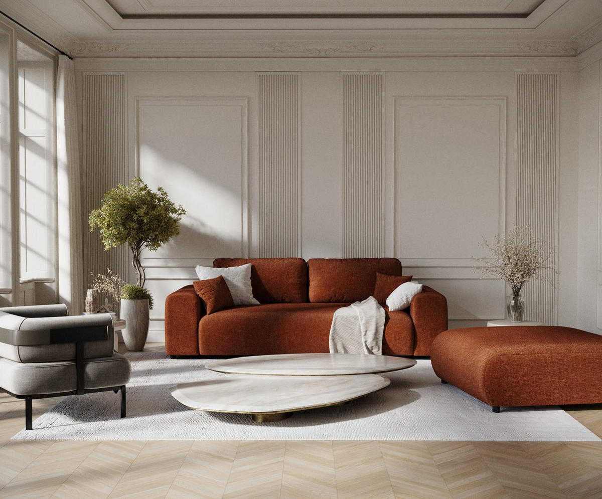 3-SITZER-SOFA Zanzibar Dunkelorange Chenille - Dunkelorange/Schwarz, Holz/Holzwerkstoff (213/79/108cm) - Maison de Reve