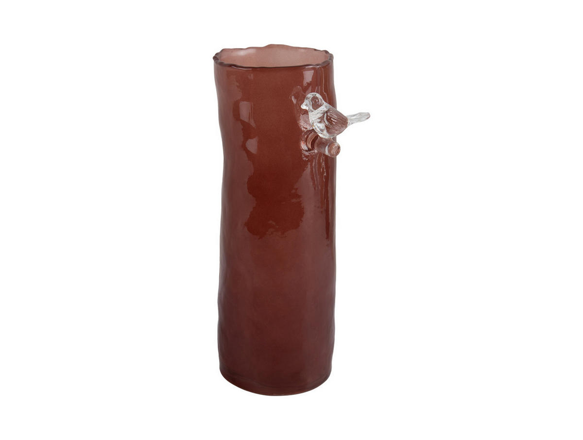 VASE Bird On Branch 9/9/27 cm - Rot, Glas (9.5/27cm) - Present Time