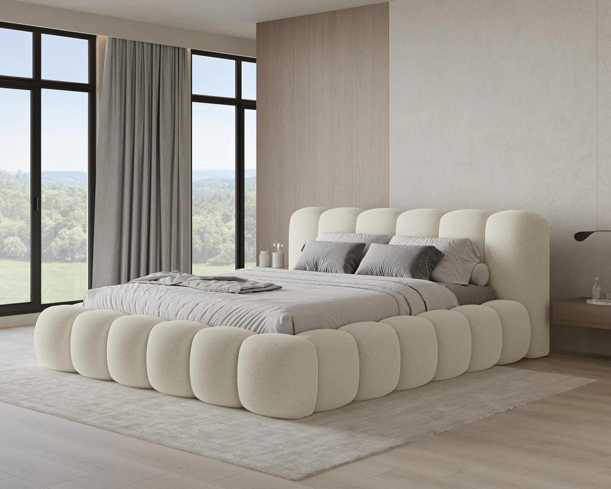 POLSTERBETT Stone 180x200 cm mit Bettkasten, Lattenrost und Kopfteil - Holzrahmen, Bouclé Beige - Beige, Holz (180/200cm) - Chilly
