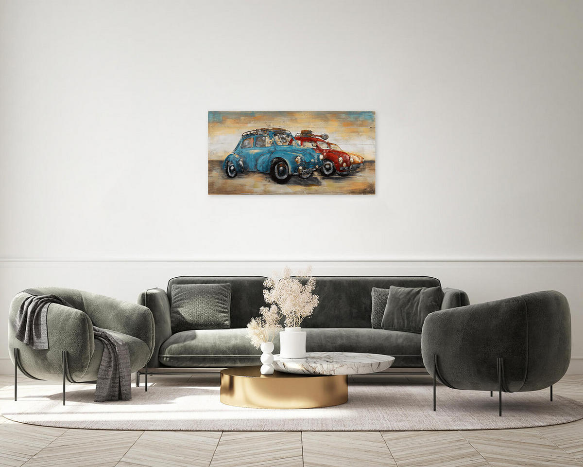 WANDBILD Blau 100/50 cm - Blau/Rot, Holz/Metall (3.5/50cm) - KUNSTLOFT