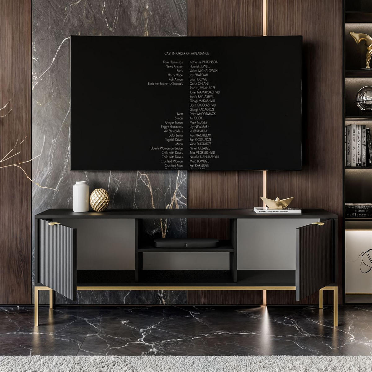 TV-ELEMENT CORTADO GOLD RTV154 SCHWARZ - Schwarz, Holzwerkstoff (154/56/39cm) - Lookway