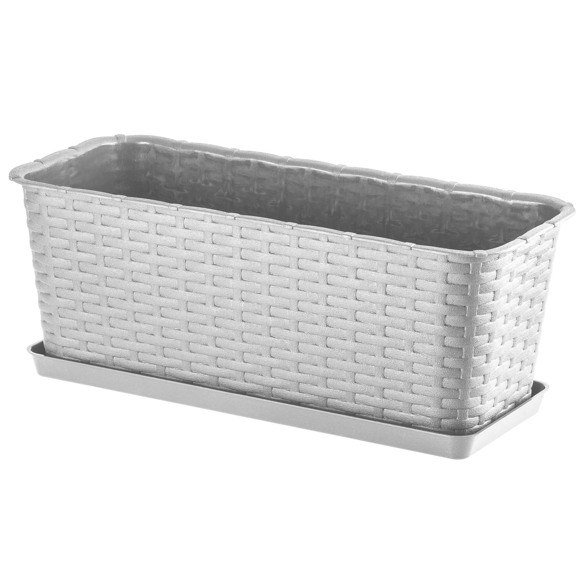 BALKONKASTEN mit Untersetzer 40 cm, Grau - Grau, Kunststoff (17/40cm) - KADAX