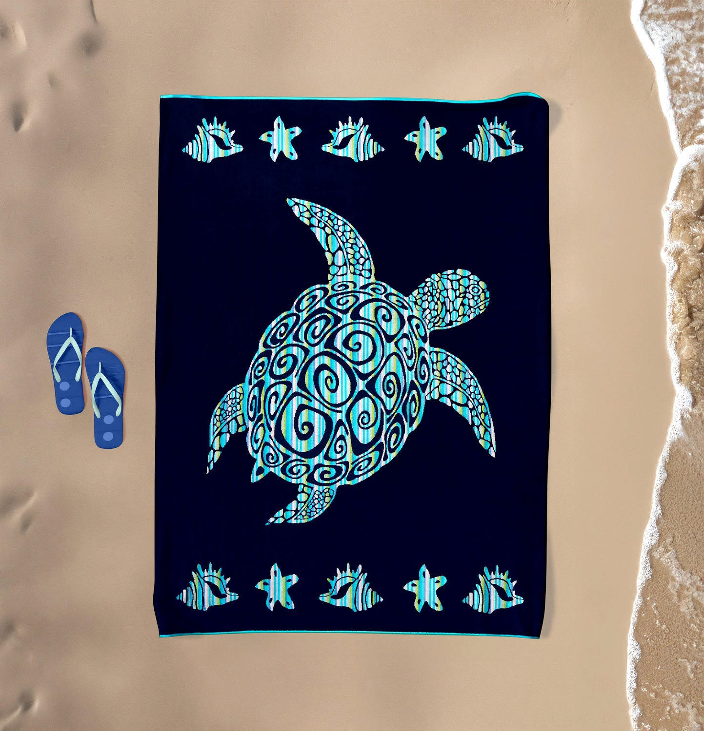 STRANDTUCH aus Veloursfrottee Jacquard Blau 140x180 400g/m² - Calypso - Blau, Textil (140/180cm) - LE COMPTOIR DE LA PLAGE