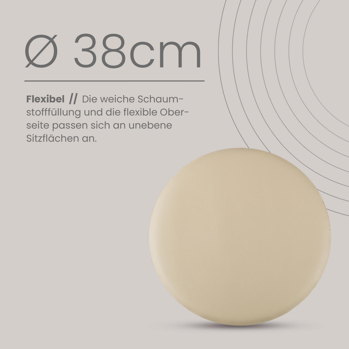 STUHLKISSEN 2er Pack ⌀ 38cm taupe Lederimitat mit Antirutsch - Taupe, Textil (38/38/1cm) - Bestlivings
