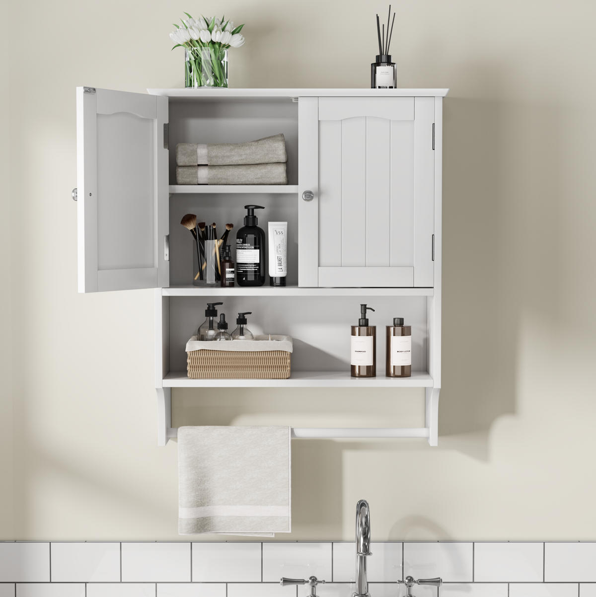 BADEZIMMERSCHRANK Wandmontage 56,8 x 19 x 70 cm MDF Weiß - Weiß, Holzwerkstoff (19/70/56.89cm) - Beauniv
