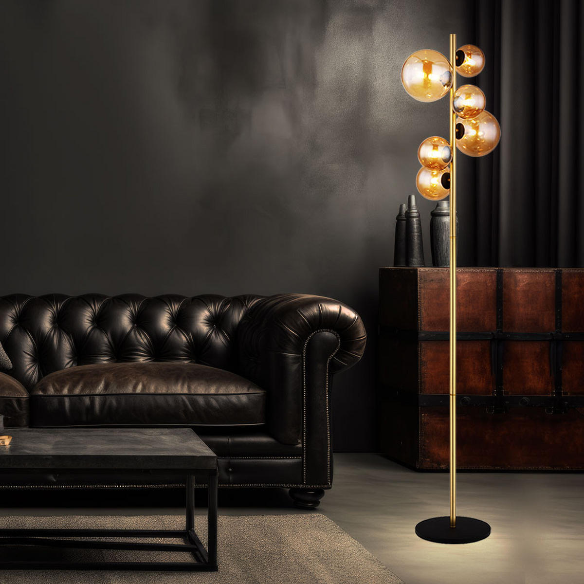 LED STEHLEUCHTE RIHA Glas Amber Orange - Orange, Glas (28.5/26.5/155cm) - Globo Lighting