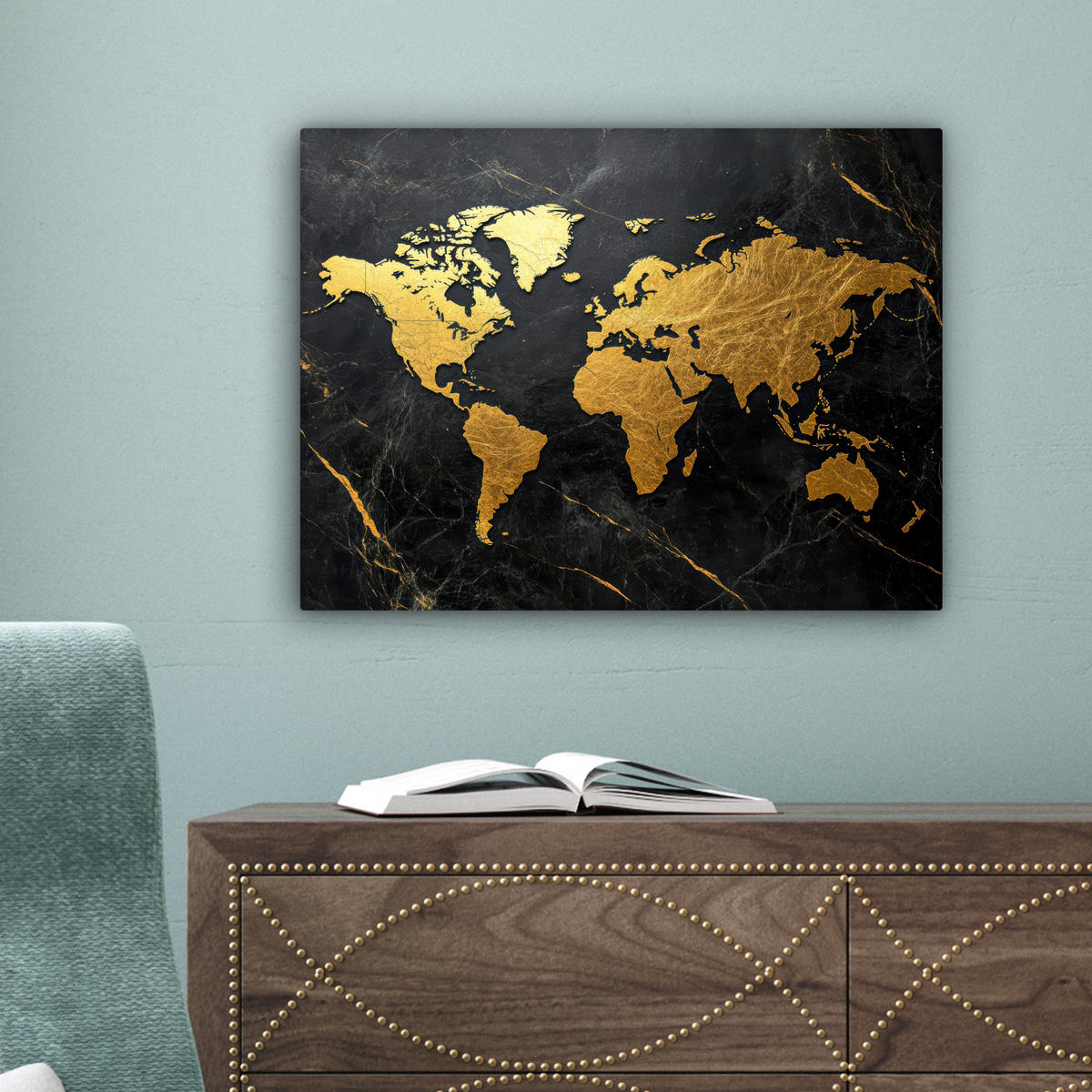 LEINWANDBILD Weltkarte - Gold - Marmor 40x30 cm - Goldfarben, Textil (40/30cm) - MuchoWow