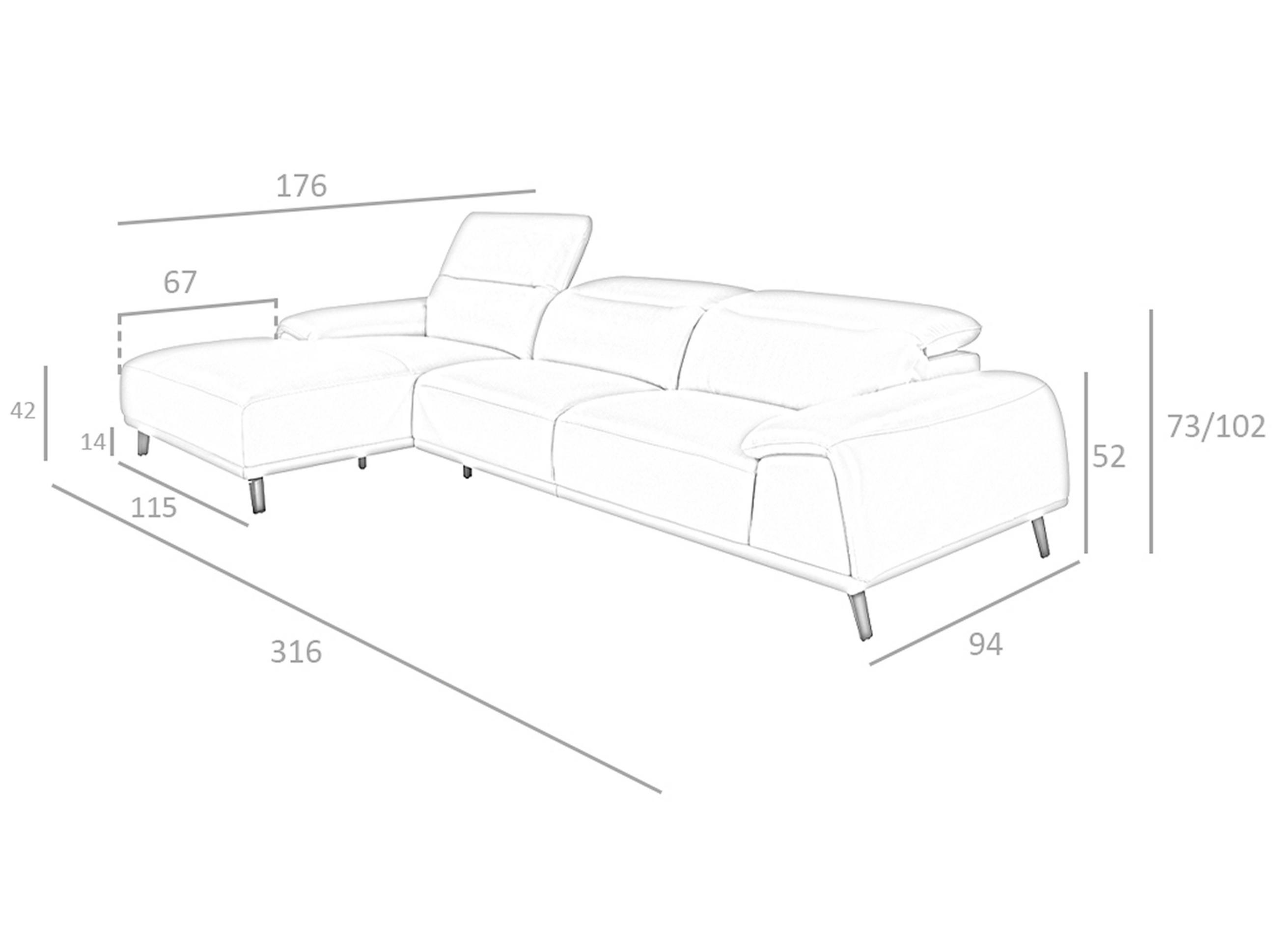 ECKSOFA Taupe Grau Dunkel Stahl 316/176/102 cm - Dunkelgrau, Leder (316/176cm) - ANGEL CERDA