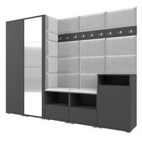 GARDEROBE NELA VIII 250 cm (Modulare Flurmöbel Graphit mit Spiegel & Sitzpolster Hellgrau 32 Set XL) - Silberfarben/Hellgrau, Holz/Holzwerkstoff (250/187/40cm) - Ravio