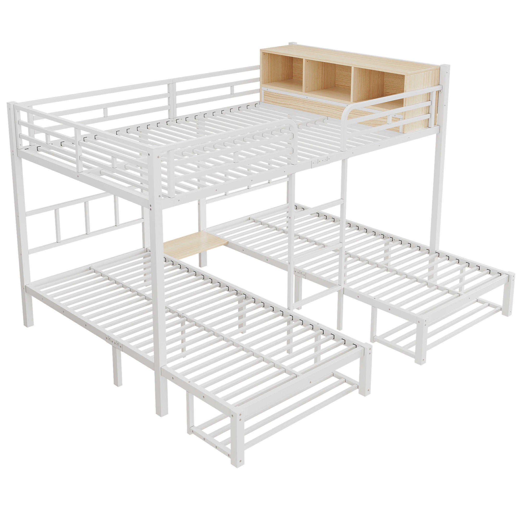 ETAGENBETT 140/200 und 2 x 90/200 cm, DE-41756, in Weiß - Weiß, Metall (140/200cm) - ComfortXL