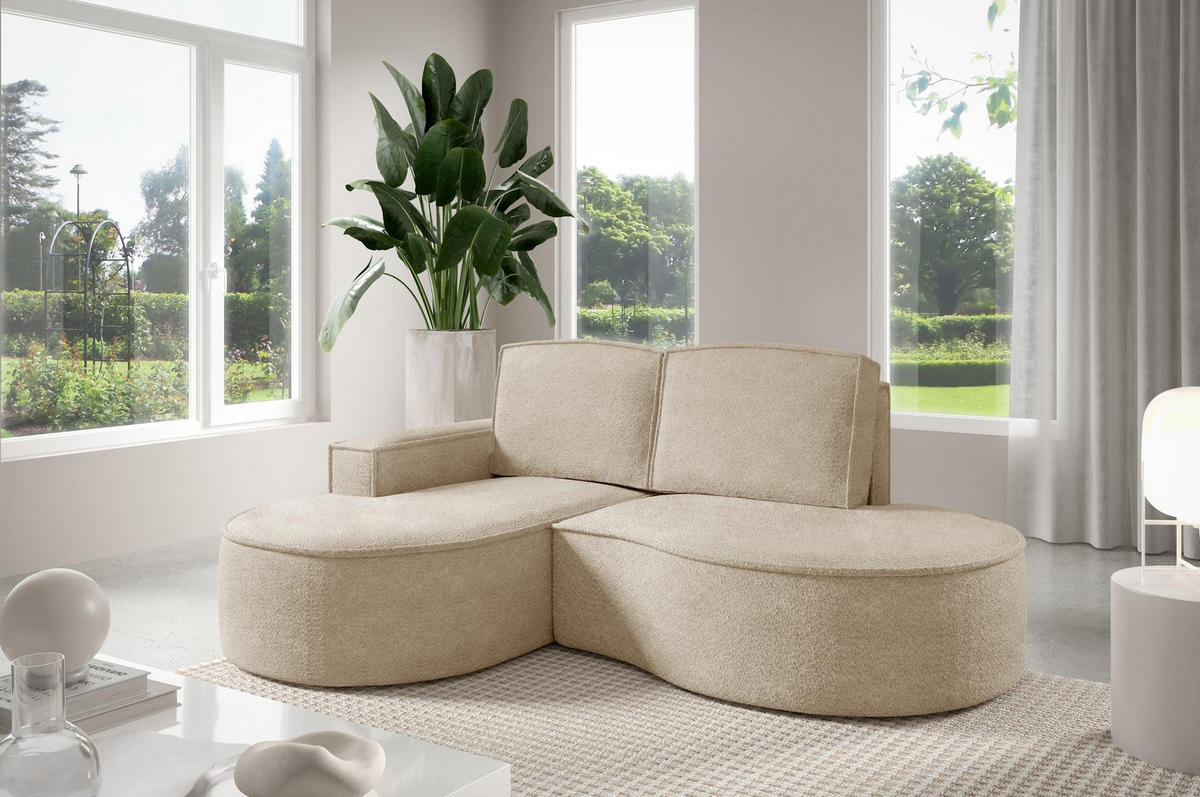 ECKSOFA Flow Beige, mit Kissen in Abriamo Stoff, linke seite - Beige, Holzwerkstoff/Textil (210/157cm) - Bettso