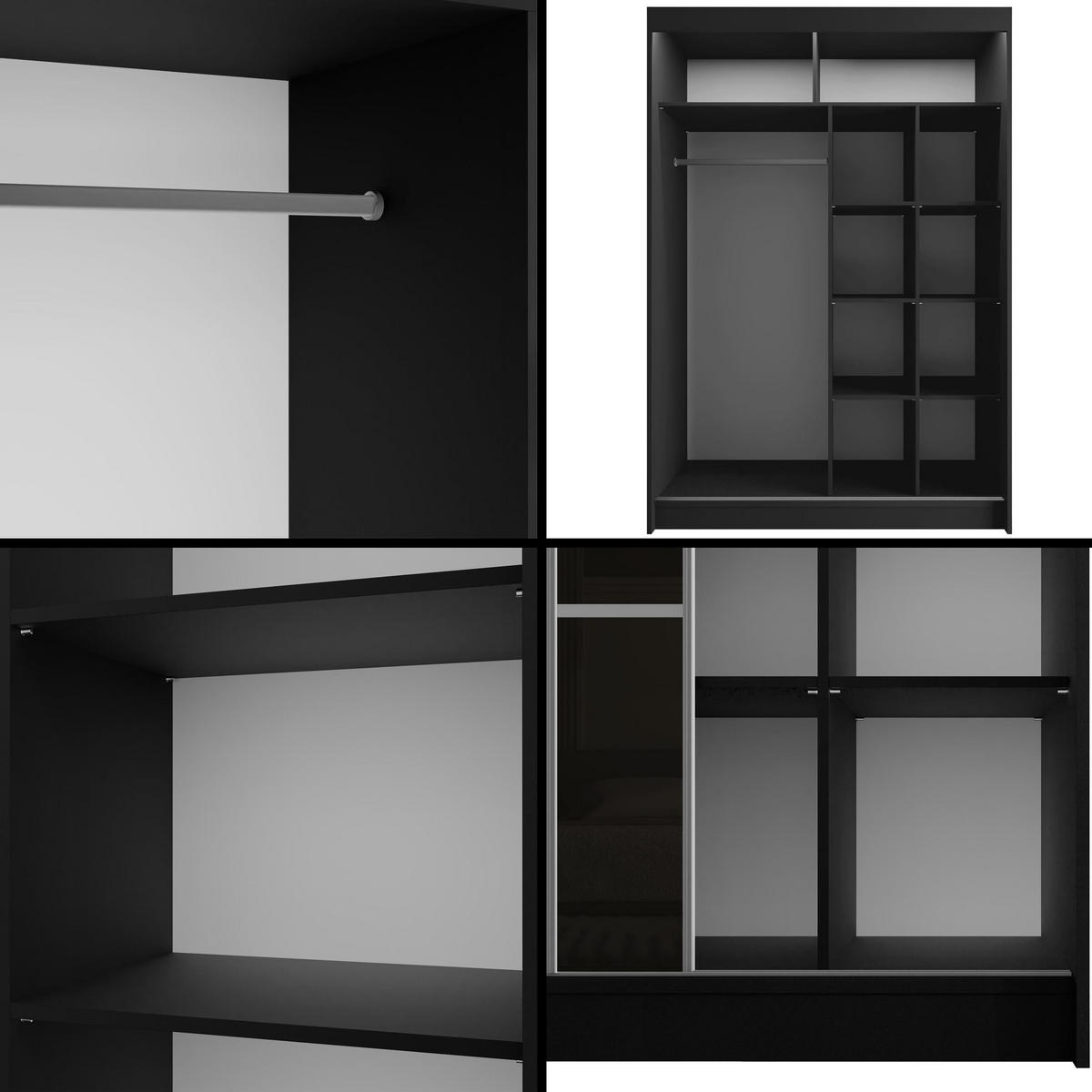 KLEIDERSCHRANK PEKA III mit LED - 150 cm - Schwarz - Schwarz/Weiß, Holzwerkstoff (150/215/61cm) - ALTDECOR
