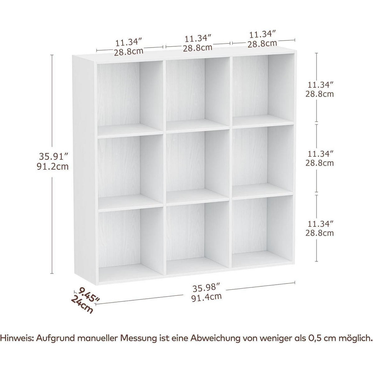 BÜCHERREGAL Würfelregal 9 Fächer Weiß 91,2 x 91,4 x 24 cm - Weiß, Holzwerkstoff (91.4/91.2/24cm)