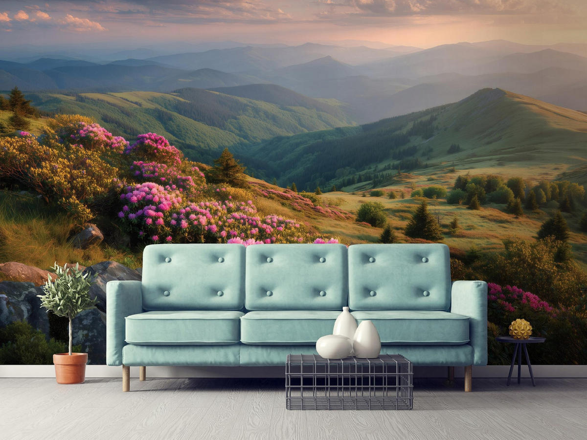 FOTOTAPETE Berge Landschaft Grün 200x140 cm - Multicolor, Papier (200/140cm) - Wallarena