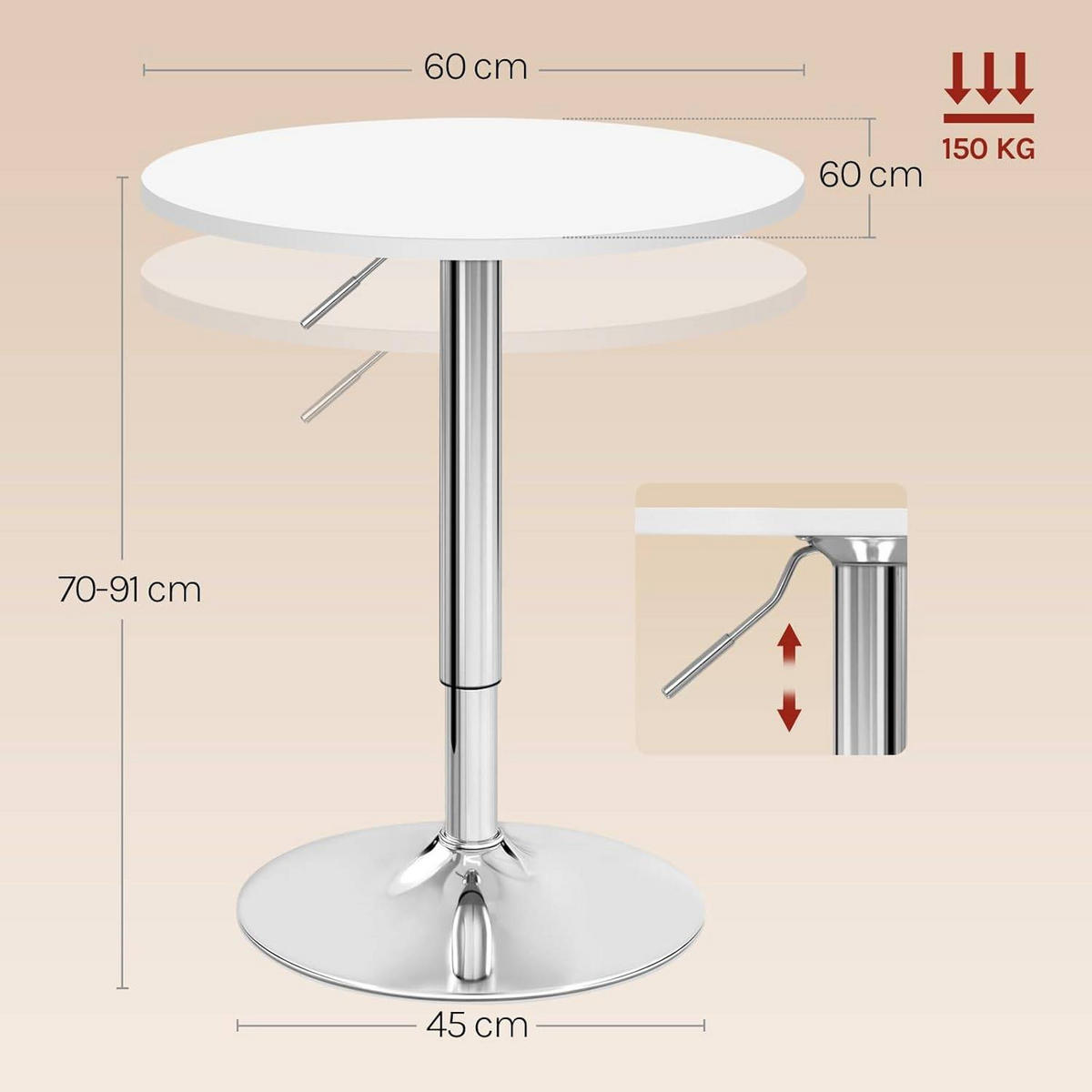 BARTISCH Stehtisch, Bistrotisch aus MDF Metall, 60x60x91cm - Weiß, Holzwerkstoff/Metall (60/60/91cm) - Woltu