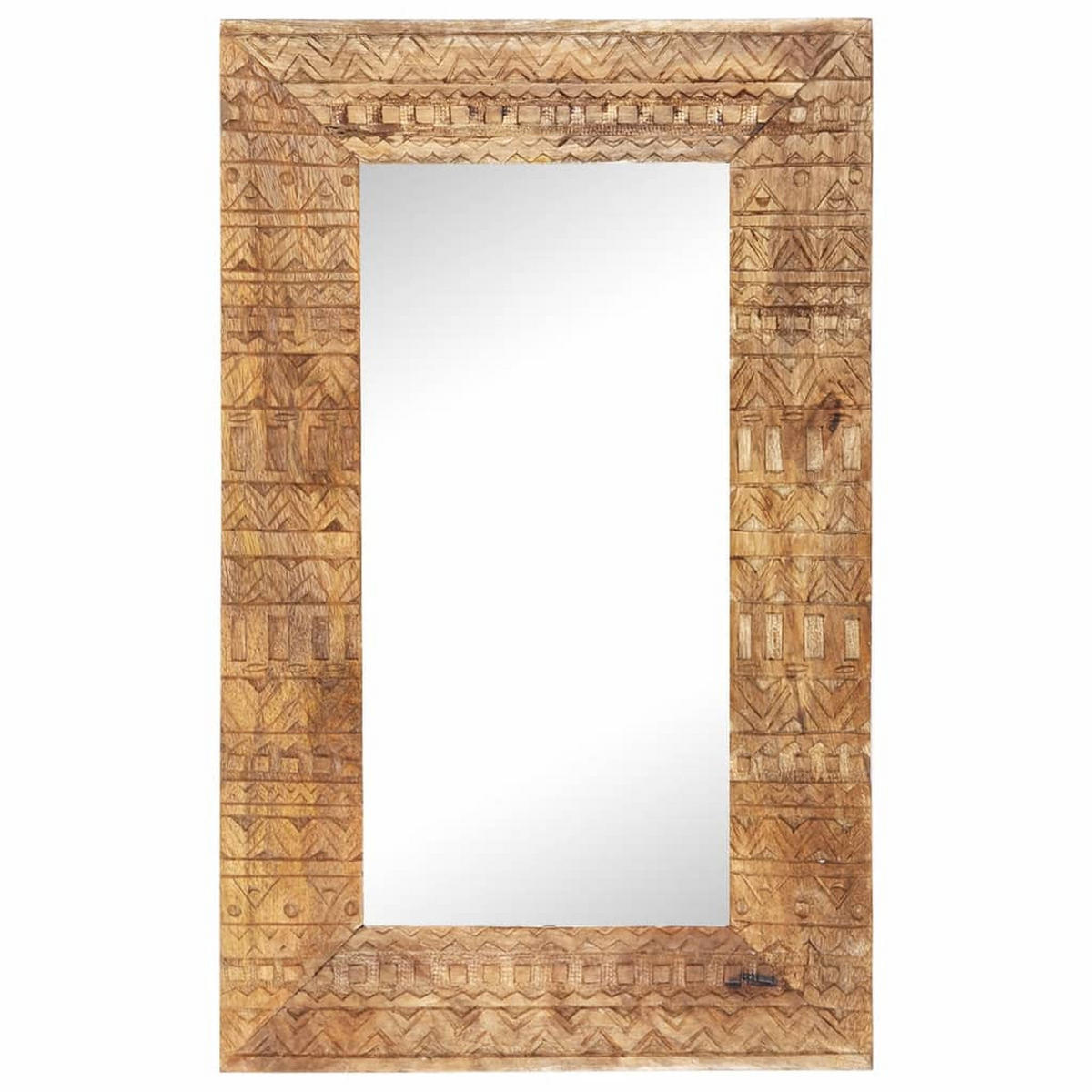 HANDGESCHNITZTER Spiegel 80x50x2,5 cm Massivholz Mango - Braun, Holz (50/80/1cm) - furnicato