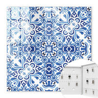 SCHLÜSSELBOX Weiß 30x30 cm – Türöffnung nach rechts - Fliesenornamente - Blau, Metall (30/30/5cm) - TULUP