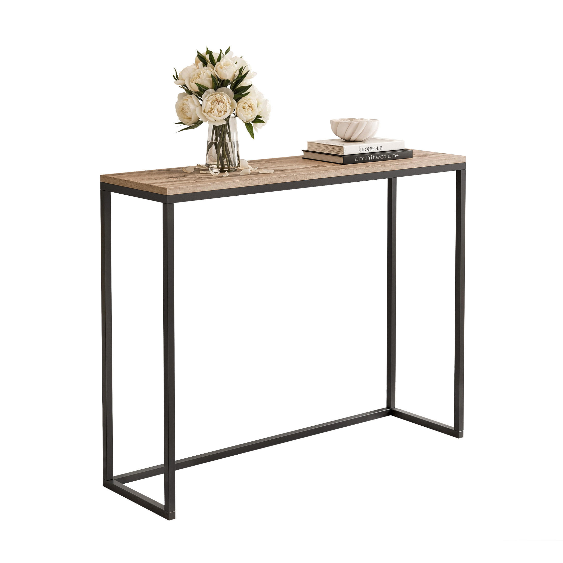 KONSOLENTISCH LORA 80 cm, Schwarz / Eiche Wotan - Eiche Wotan/Schwarz, Metall (30/80/80cm) - Idohome