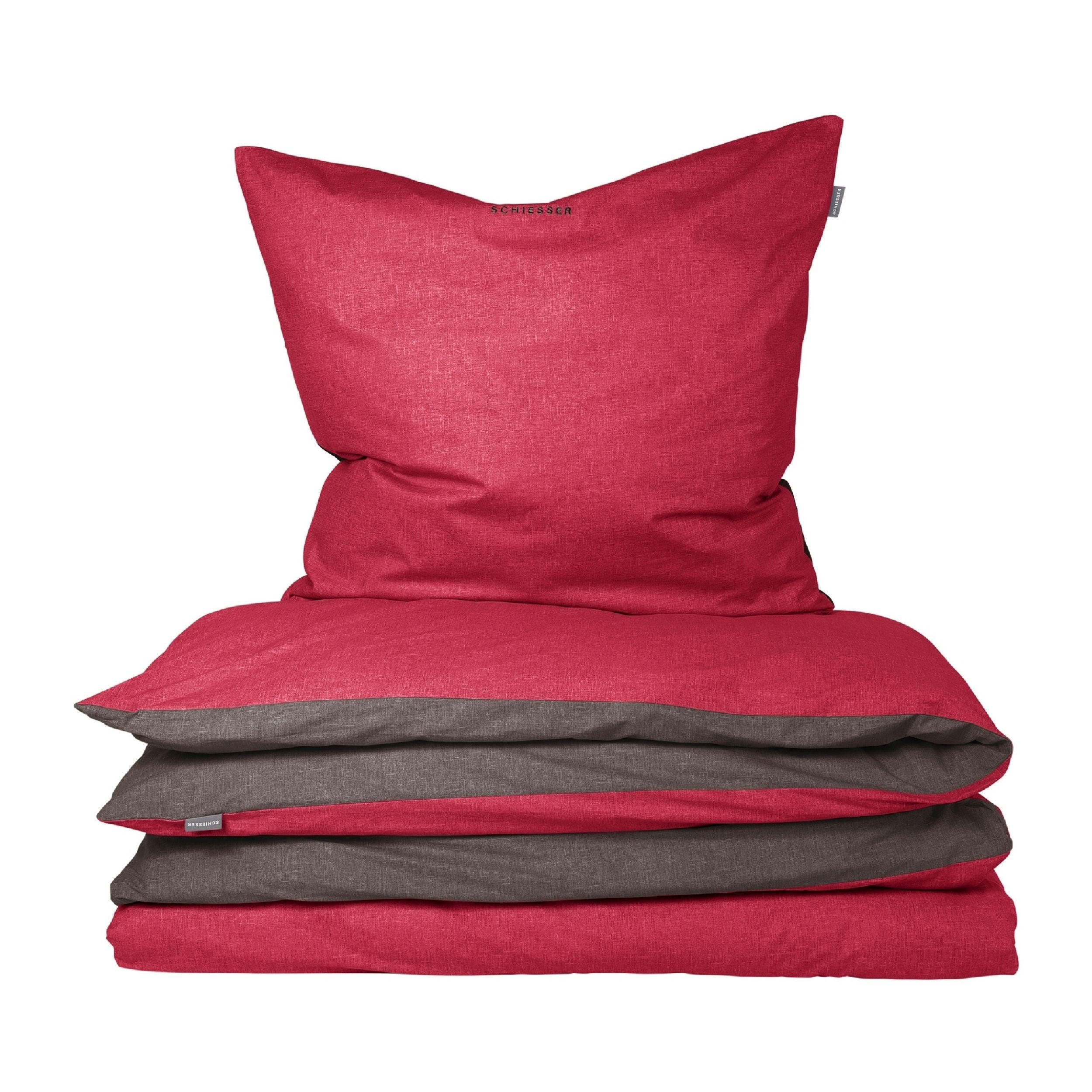 BETTWÄSCHESET Doubleface - Renforcé - 2-teilig - 155 x 220 cm - Rot-Dunkelgrau - Dunkelgrau/Rot, Textil (155/220cm) - SCHIESSER