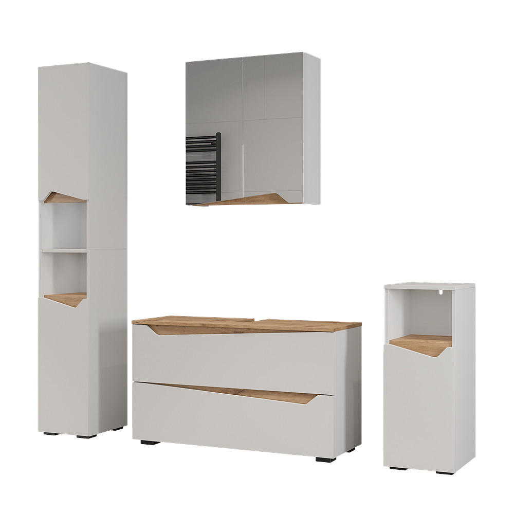 SET MOBILIER BAIE Marelle, Alb/Stejar artizanal, 4 piese - alb/stejar Artisan, compozit lemnos (100/57.5/35cm) - Vicco