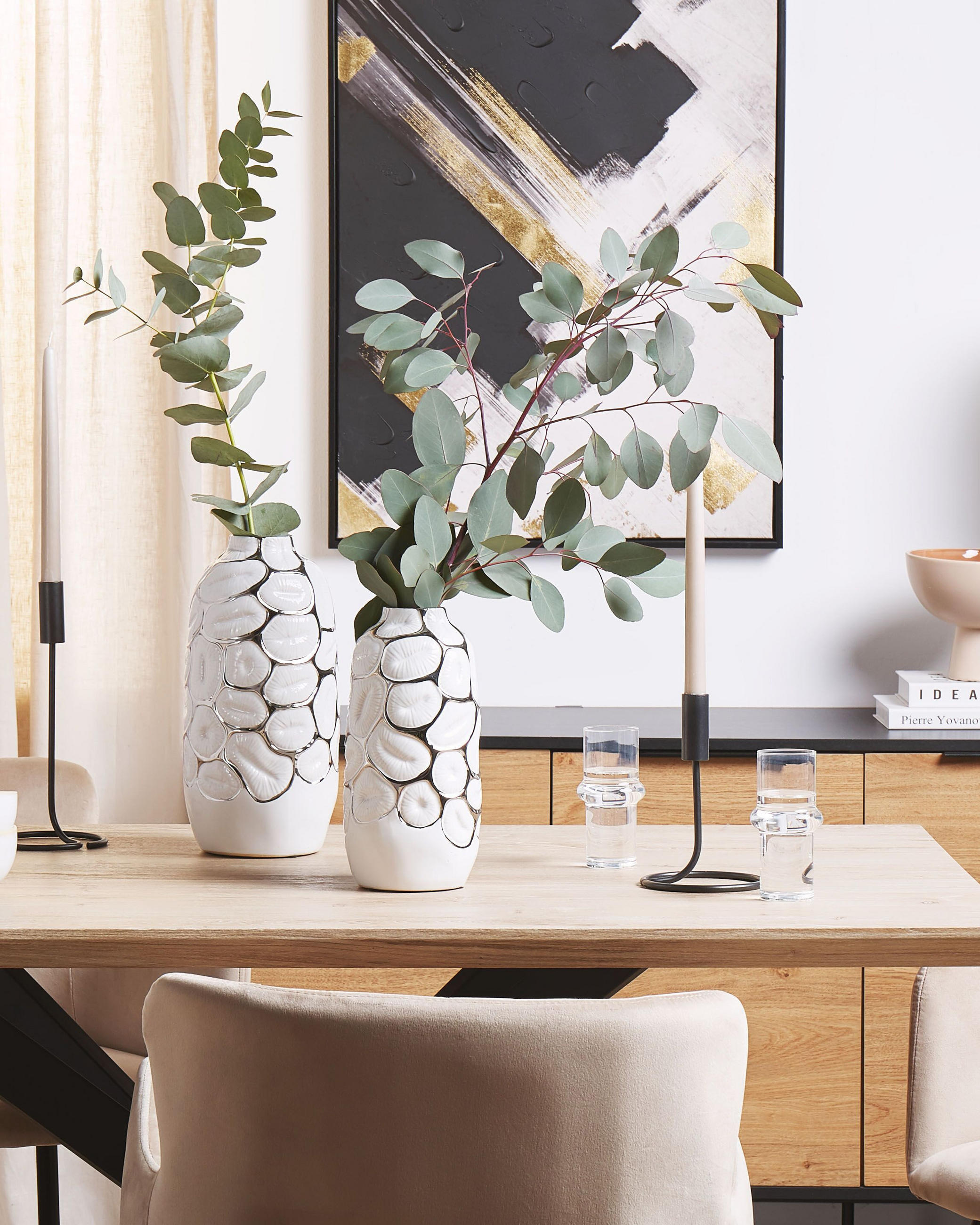 Thumbnail - Beliani Dekovase, Weiß, Stein, Mode, 28 cm, Dekoration, Vasen, Keramikvasen