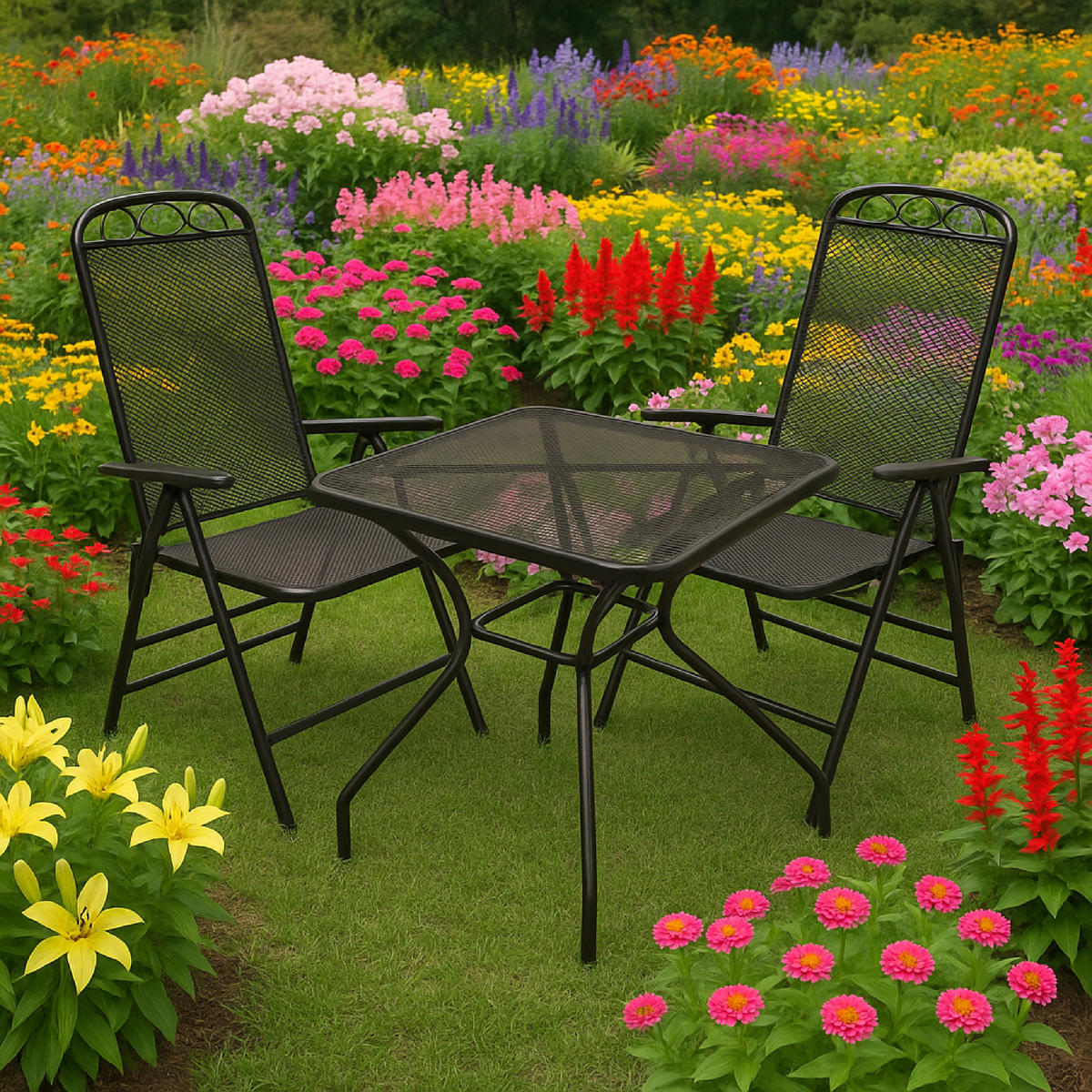 GARTENESSGRUPPE Glasgow - GARTEN-GARNITUR für 2 Personen - Gartenmöbel Set 3-teilig - Streckmetall anthrazit - Grau, Metall - TPFGarden