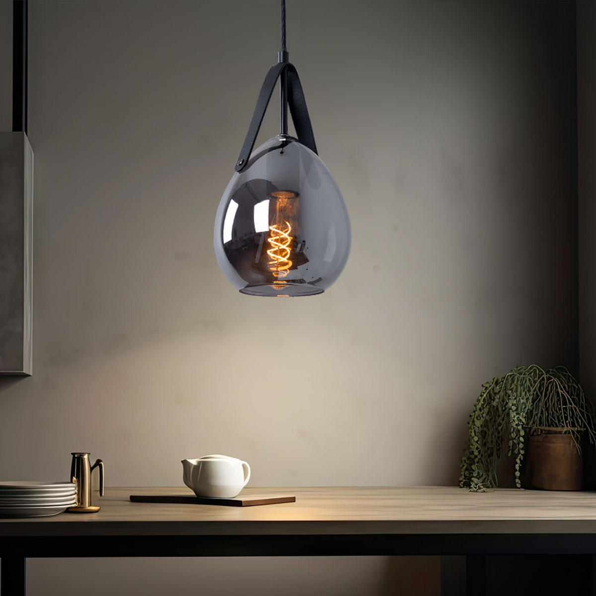 HÄNGELEUCHTE Metall Schwarz rauch - Schwarz, Glas (15/15/120cm) - Globo Lighting