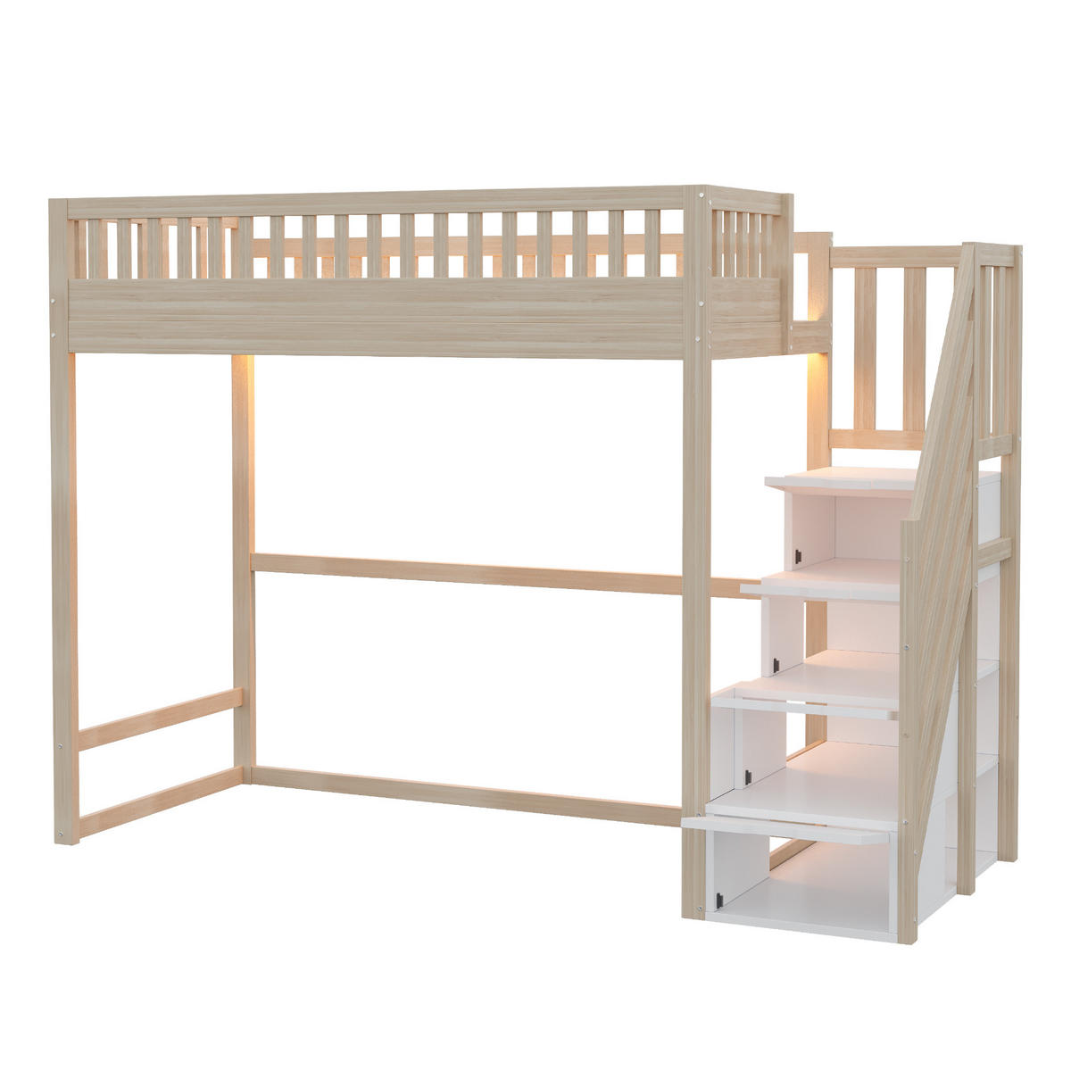 HOCHBETT 90/200 cm in Natur mit Stauraumtreppe und LED - Naturfarben, Holz/Holzwerkstoff (90/200cm) - WISHDOR