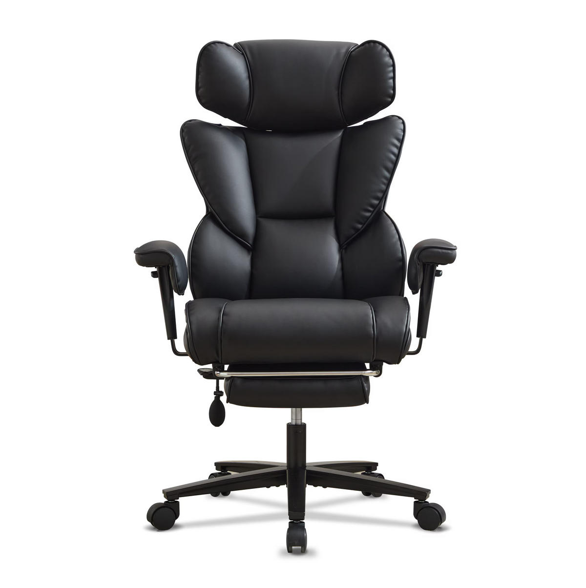 BÜROSTUHL in Schwarz 52x56x121 cm mit verstellbarer Kopfstütze und Lendenwirbelstütze - Schwarz, Leder (56/121/52cm) - IVMEU