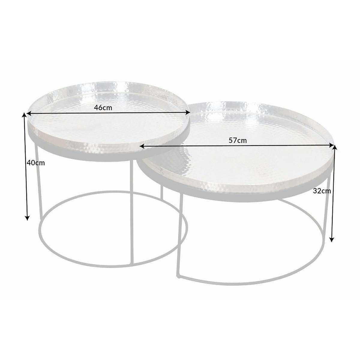 COUCHTISCH 2er Set ELEMENTS Eisen rund Schwarz | Silber 57cm - Silberfarben/Schwarz, Metall (57/57/32cm) - riess-ambiente