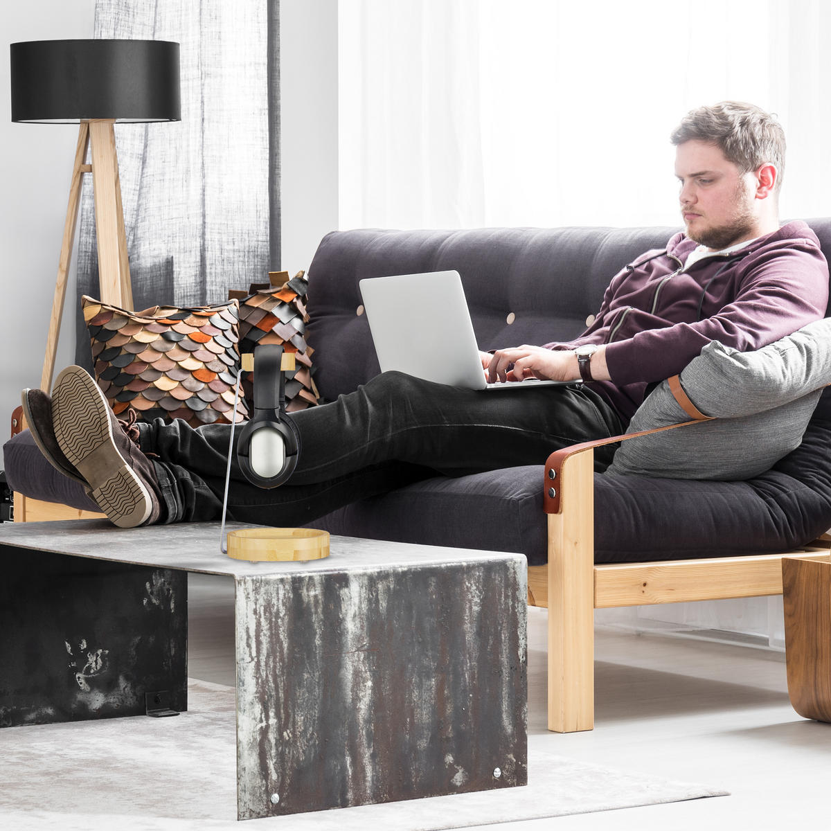 KOPFHÖRER Ständer - Hellbraun, Holz/Metall (15/12/29.6cm) - Relaxdays