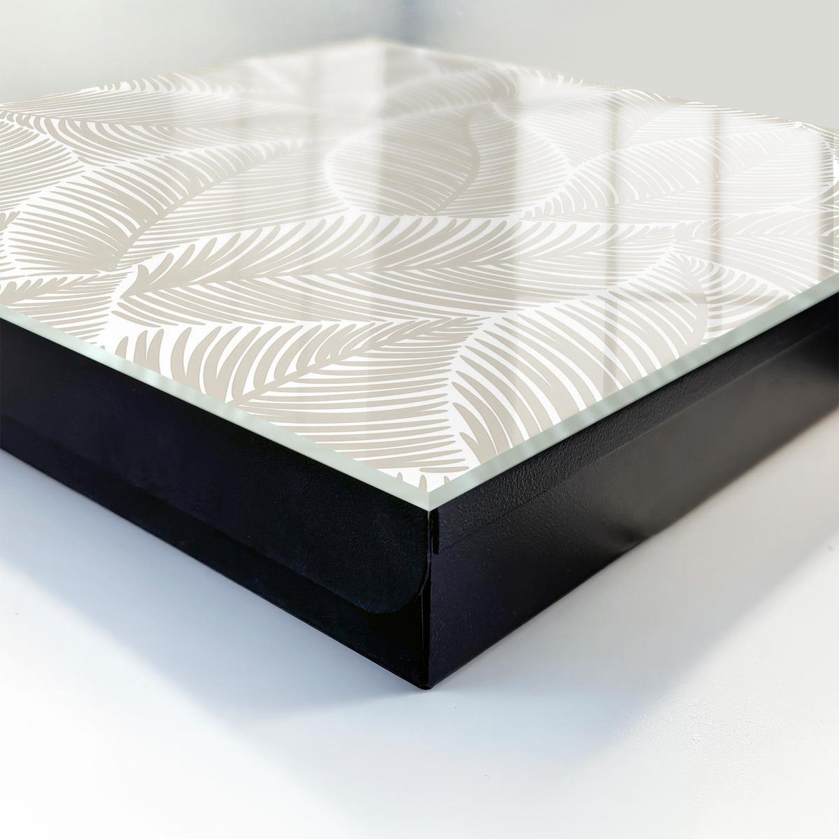 SCHLÜSSELBOX Schwarz 30x30 cm- Türöffnung nach rechts - Friedliche Blätter - Beige, Metall (30/30/5cm) - TULUP