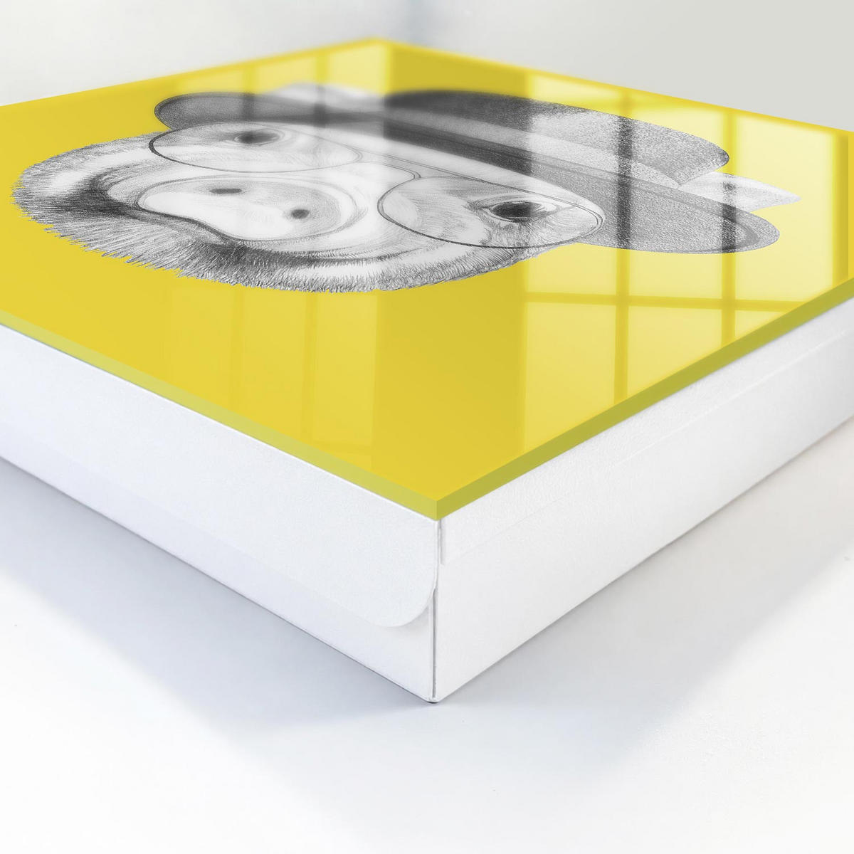 SCHLÜSSELBOX Weiß 30x30 cm – Türöffnung nach rechts - Glückliches kleines Schweinchen - Gelb, Metall (30/30/5cm) - TULUP